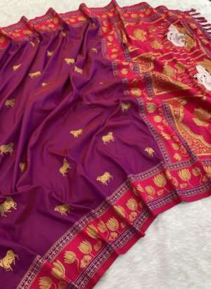 Red Pattu Saree with Zari Motifs