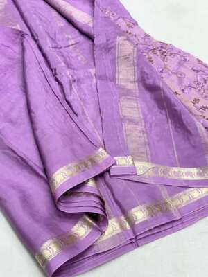 Lavender Chiffon Saree with Silver Zari Border