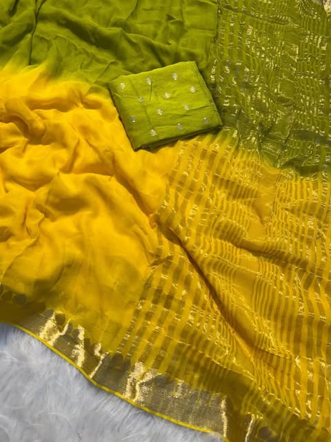 Yellow-Green Ombre Chiffon Saree with Subtle Zari Accents